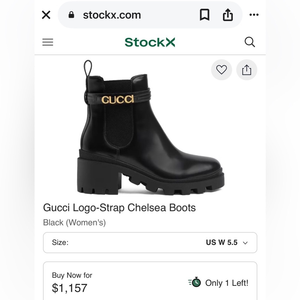 Gucci Women’s Chelsea Leather Lug Boot w/ Gold Logo Strap Size-US 9/EUR 39 NIB - Picture 16 of 17